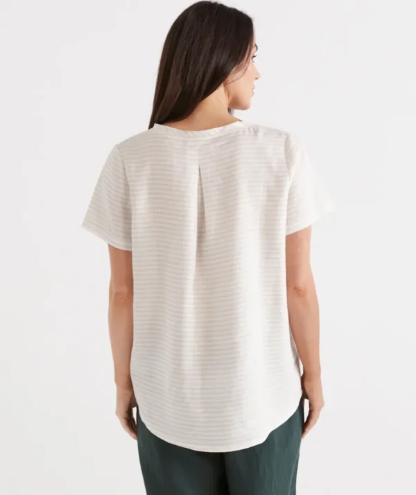 Stripe Linen V-Neck Lounge Top-Sussan Fashion