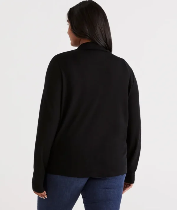 Wool Blend Button Long Sleeve Top-Sussan Flash Sale